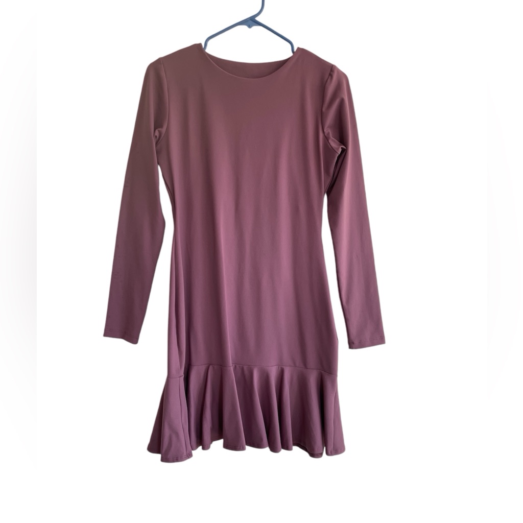 Euc Susana Monaco Ruffle Bottom Crew Long Sleeve Dress Women's Size M Pink Rose